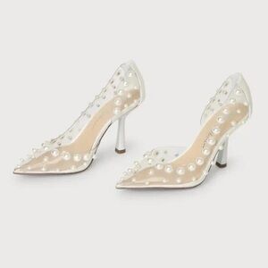 Betsey Johnson Pearl-Studded Clear Heels